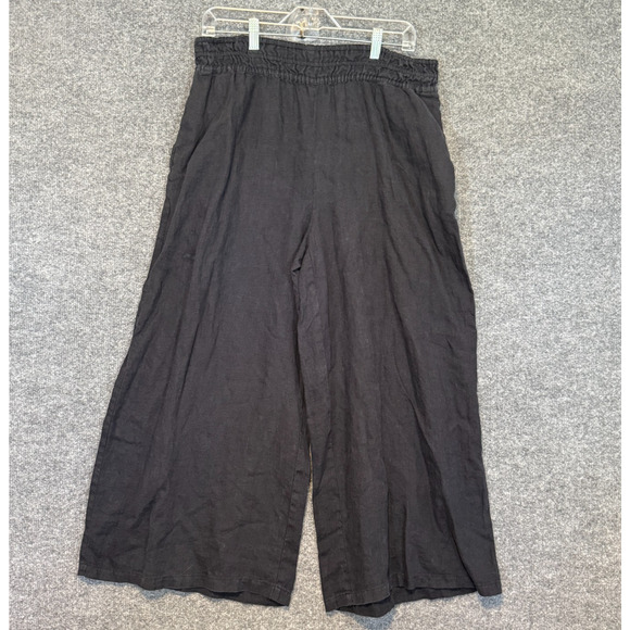 Anthropologie Pants Womens Large Black Linen Cropped Wide Leg Casual Boho Beach - Picture 1 of 12